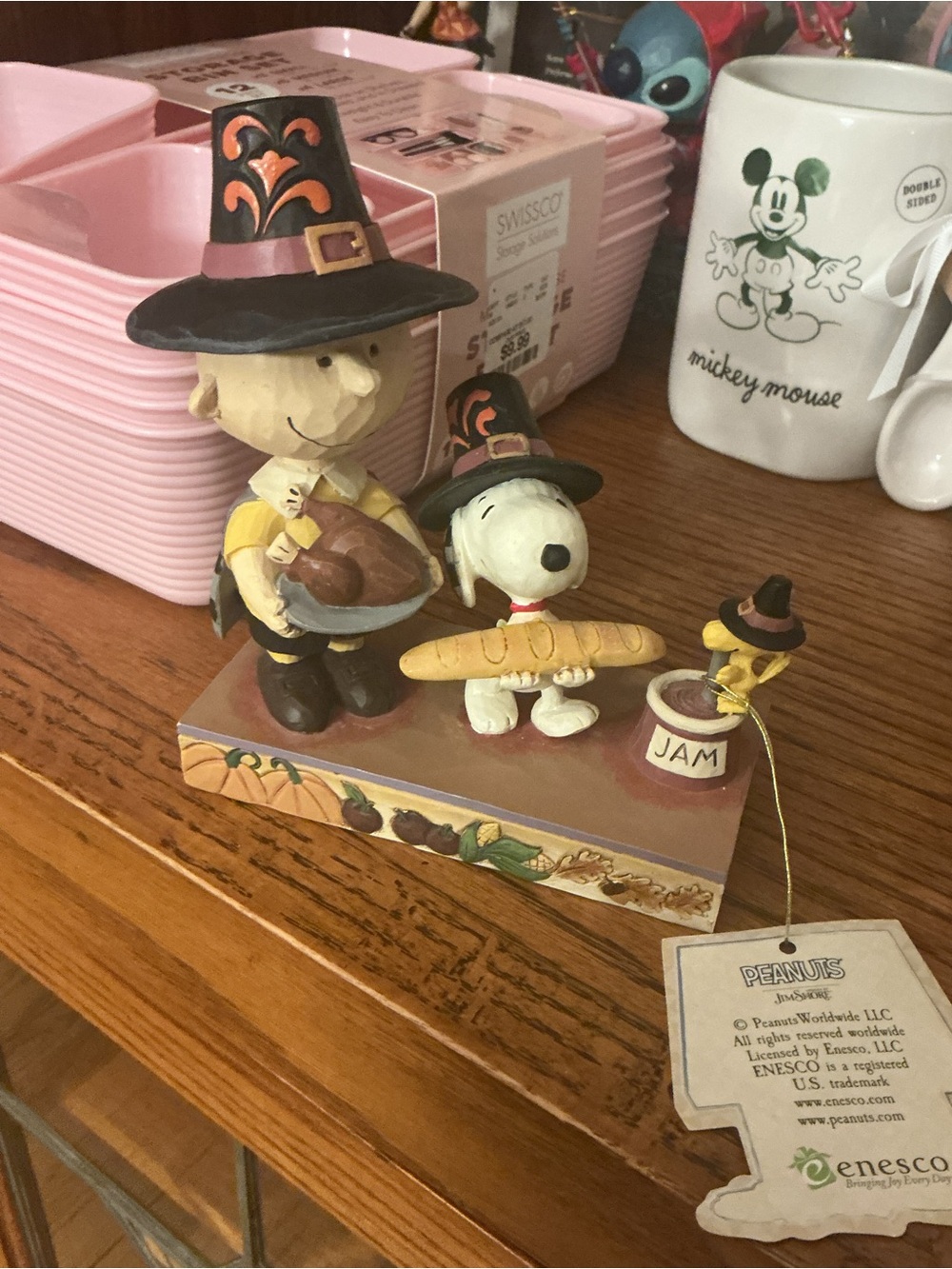 Jim Shore Peanuts Thanksgiving Figurine with Pink and Brown Accents
